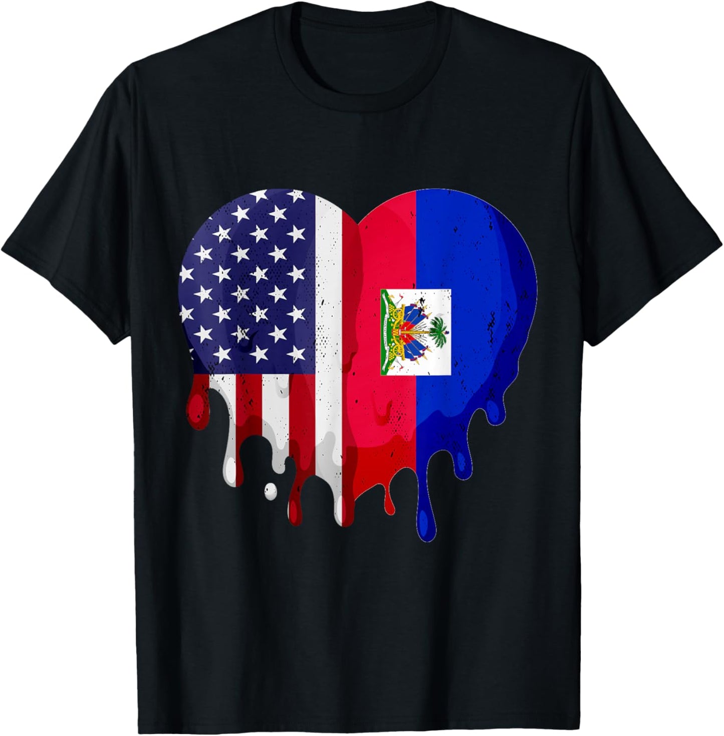 American Haitian Hispanic Heritage Month Flag Heart T-Shirt - T-Shirt | Black
