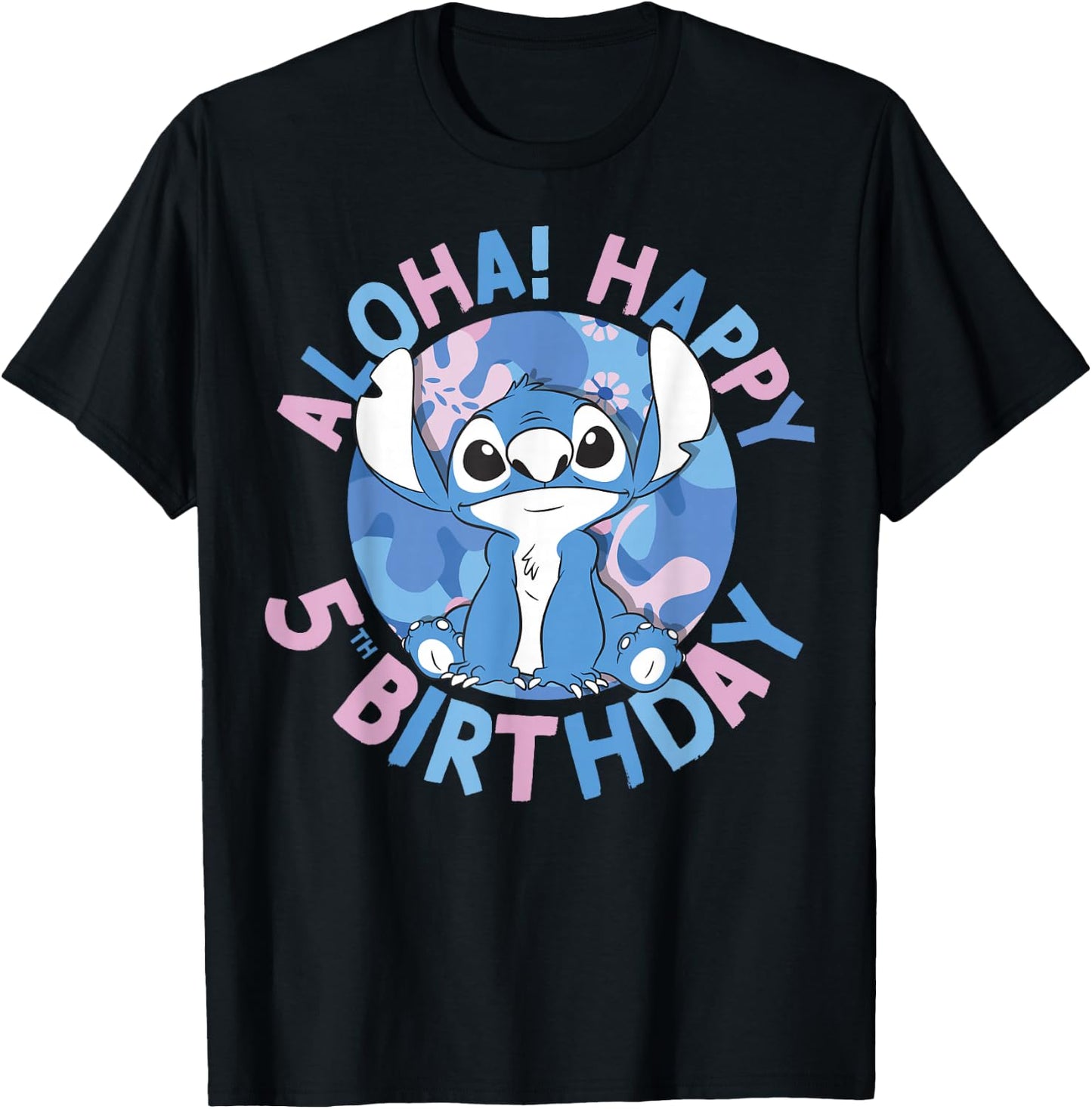 Disney Lilo & Stitch Aloha Happy 5th Birthday T-Shirt - T-Shirt | Black