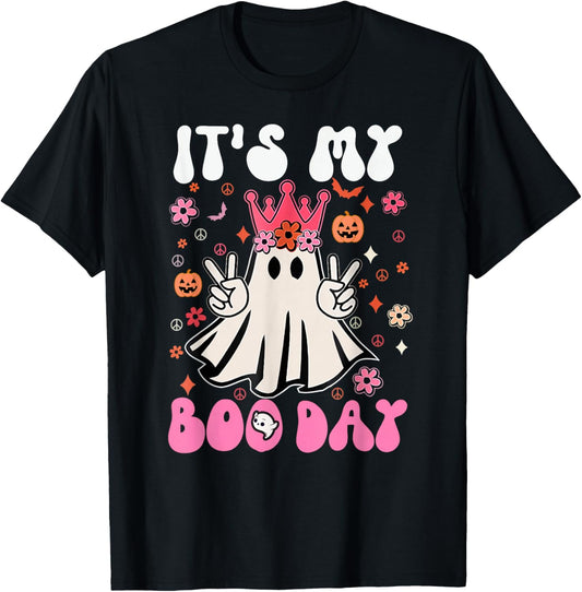 Its My Boo Day Cute Ghost Halloween Birthday Boys Girls Kids T-Shirt - T-Shirt | Black