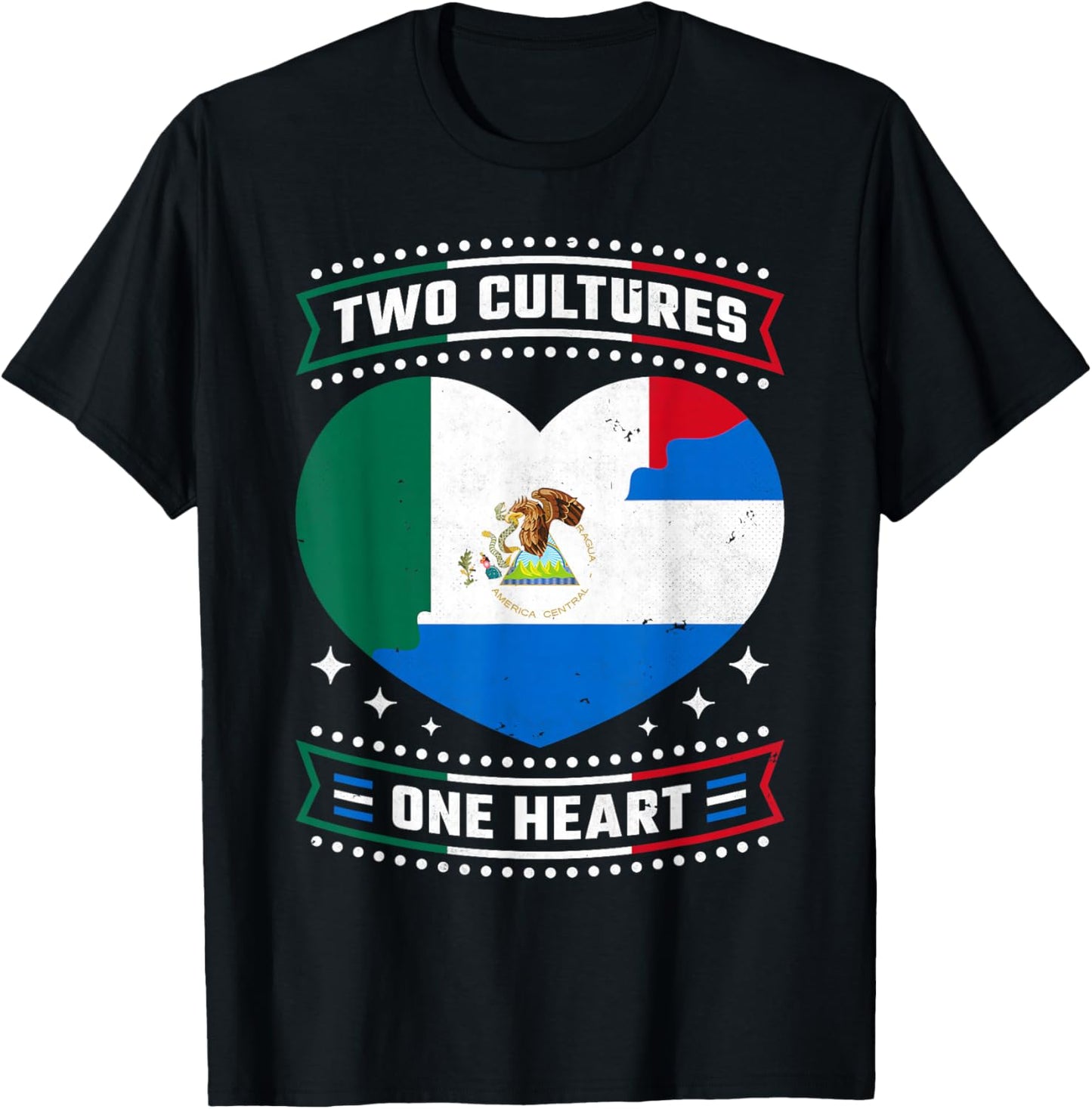Two Cultures One Heart, Mexico Nicaragua Pride And Heritage T-Shirt - T-Shirt | Black