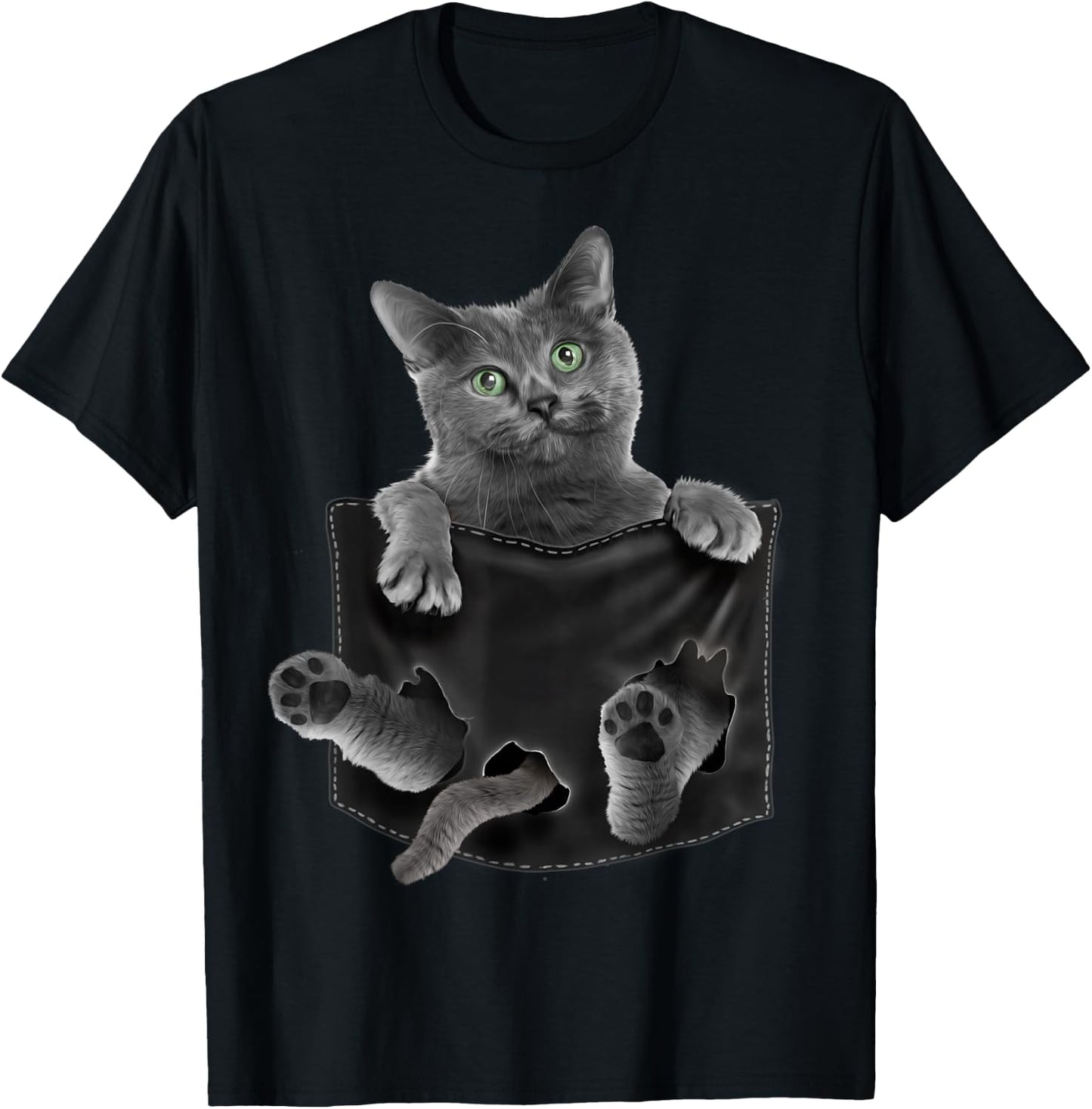 Russian Blue Cat in Pocket T-Shirt - T-Shirt | Black