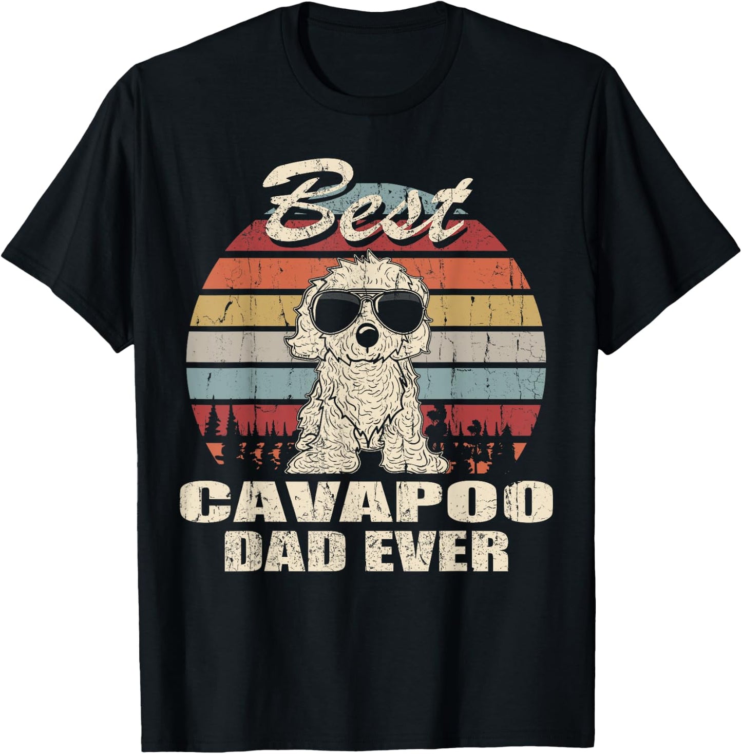 Best Cavapoo Dad Ever Vintage Retro Dog Dad T-Shirt - T-Shirt | Black