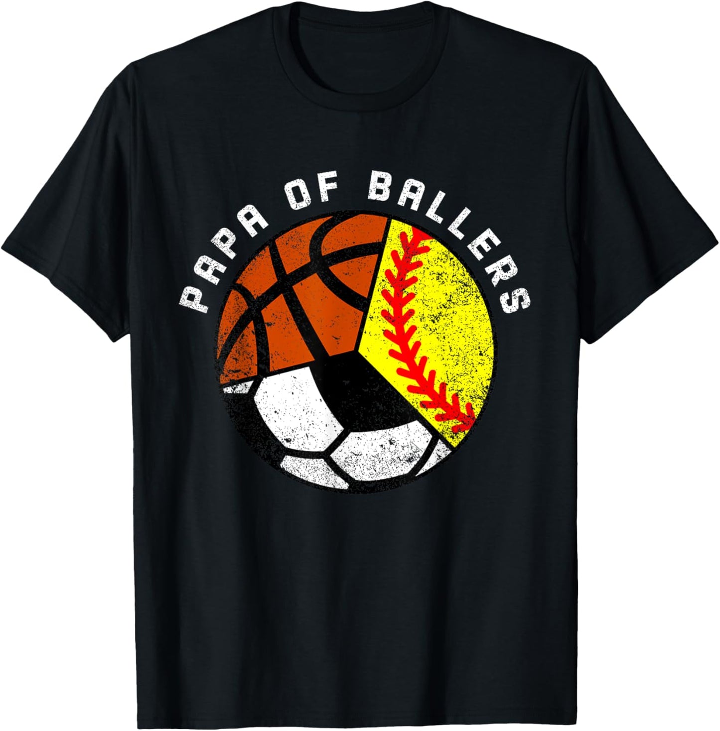 Papa Of Ballers Funny Softball Soccer Basketball Papa T-Shirt - T-Shirt | Black