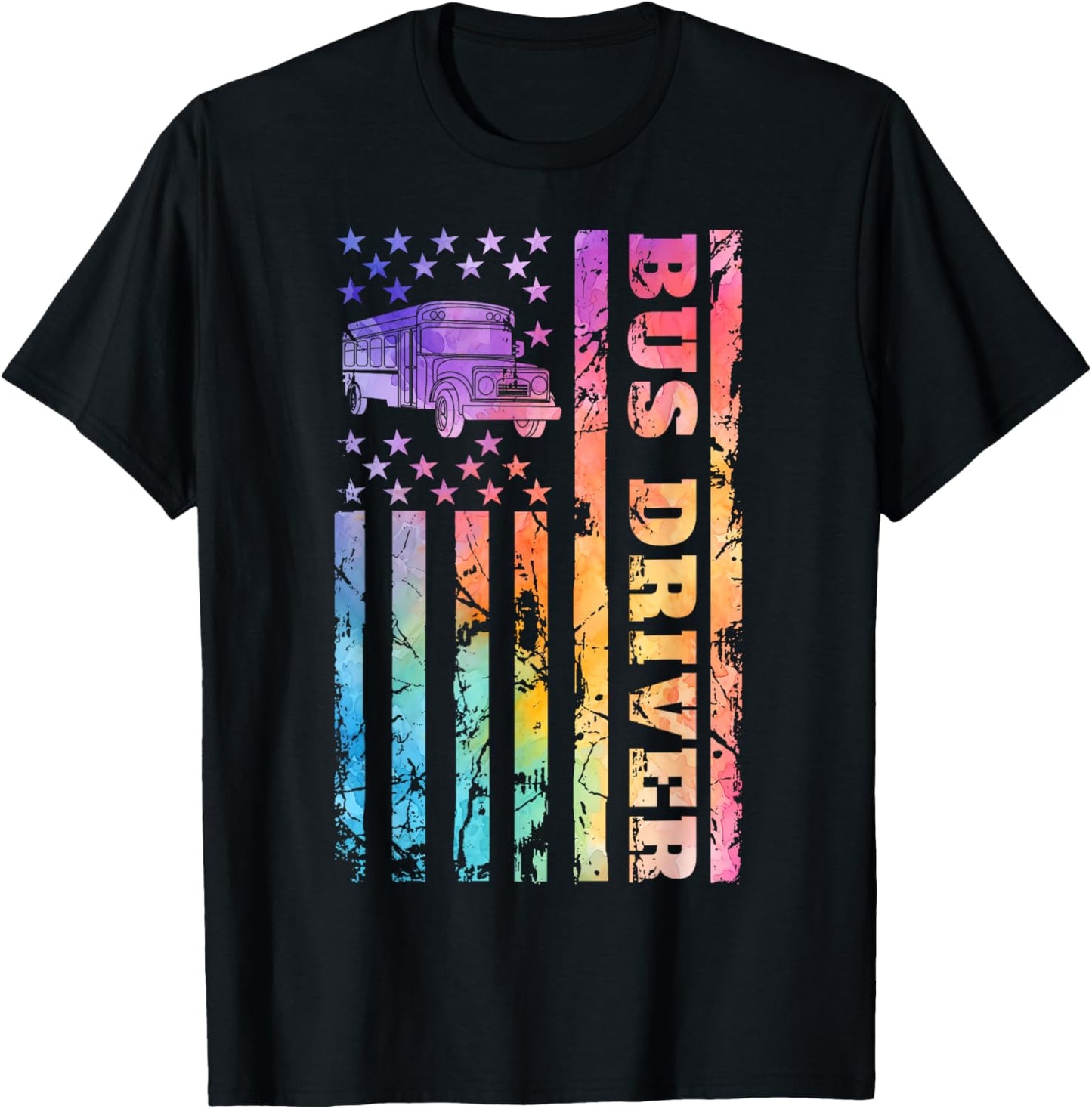 School Bus Driver 4th of July American Flag Back to School T-Shirt - T-Shirt | Black