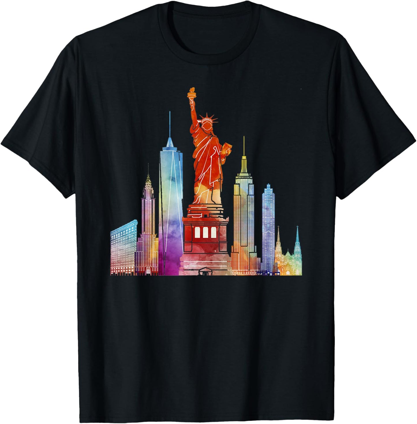 New York City Watercolour Statue of Liberty NYC T-Shirt - T-Shirt | Black