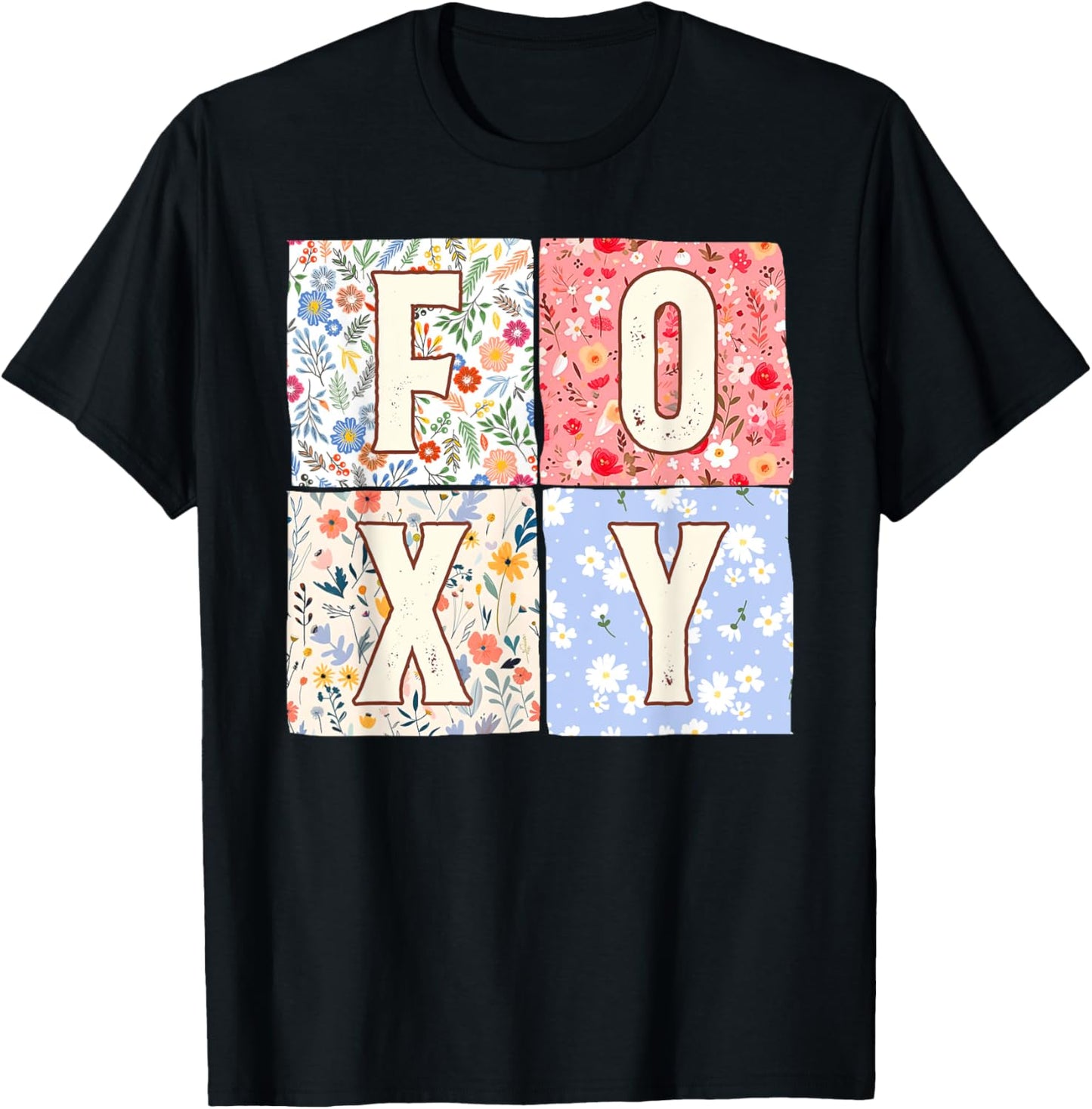Foxy Grandma Grandmother Mother's Day Boho Floral Flower T-Shirt - T-Shirt | Black