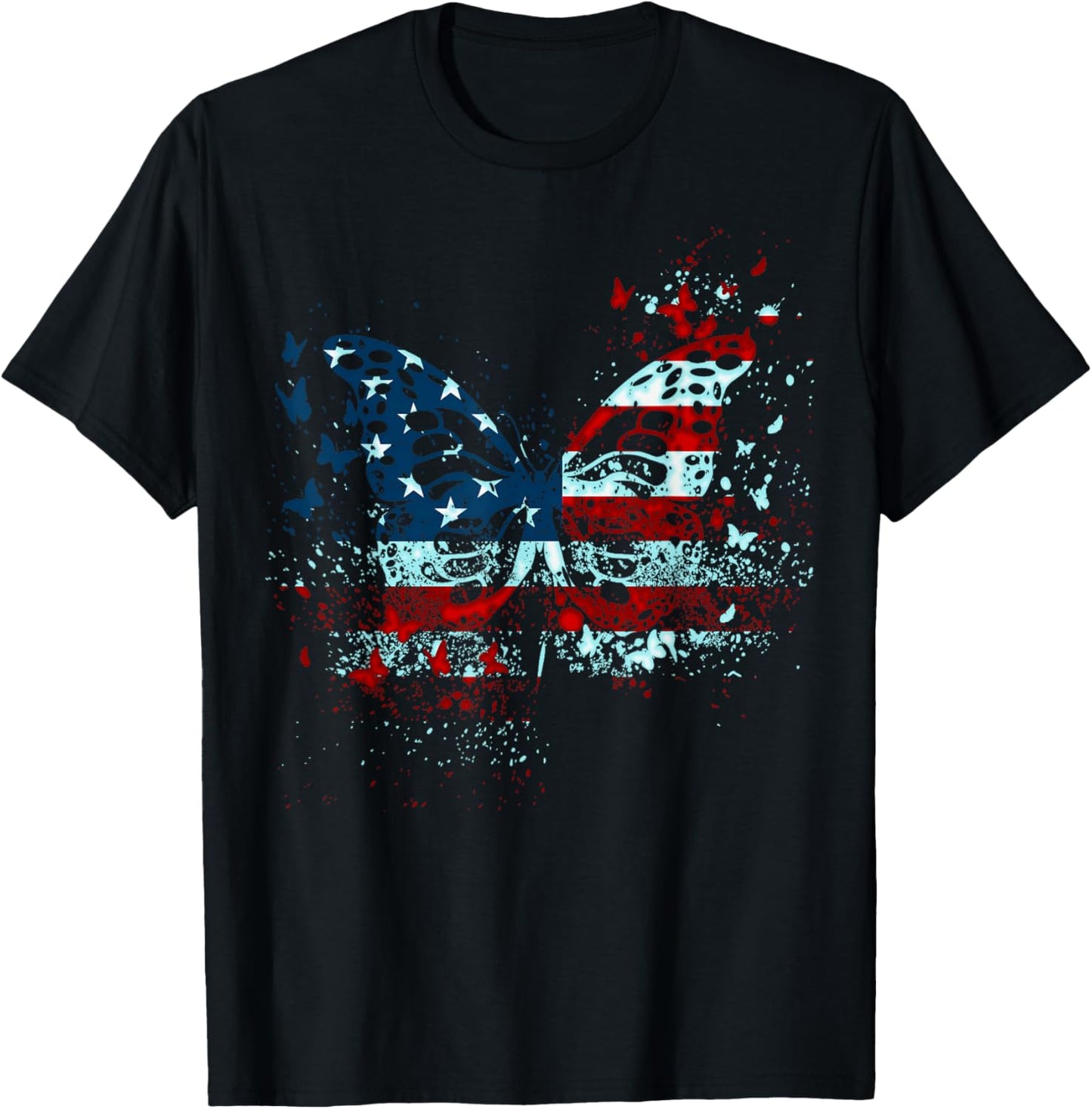 Butterfly USA Flag 4th Of July Funny American Girl Women Kid T-Shirt - T-Shirt | Black