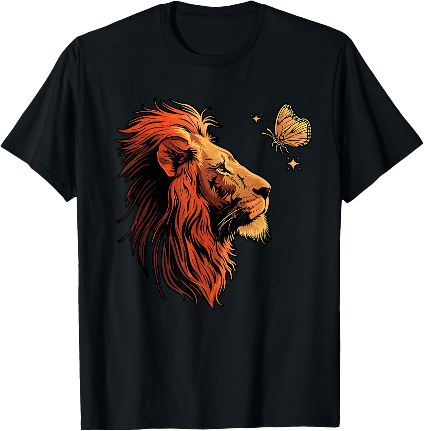 Lion Head Lion Butterfly T-Shirt - T-Shirt | Black