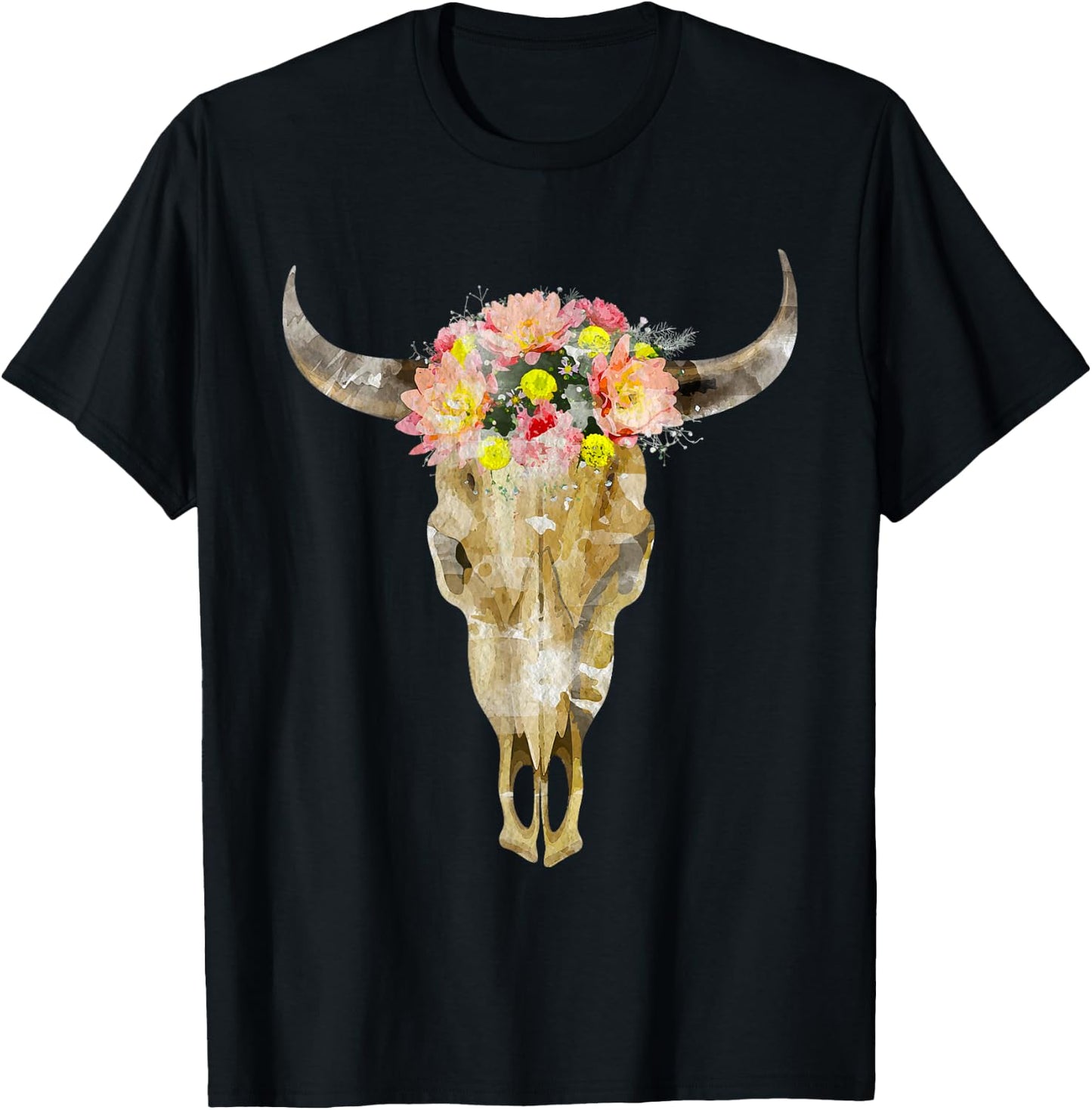 Bull Head Cattle Cow Skull I Western Skull T-Shirt - T-Shirt | Black