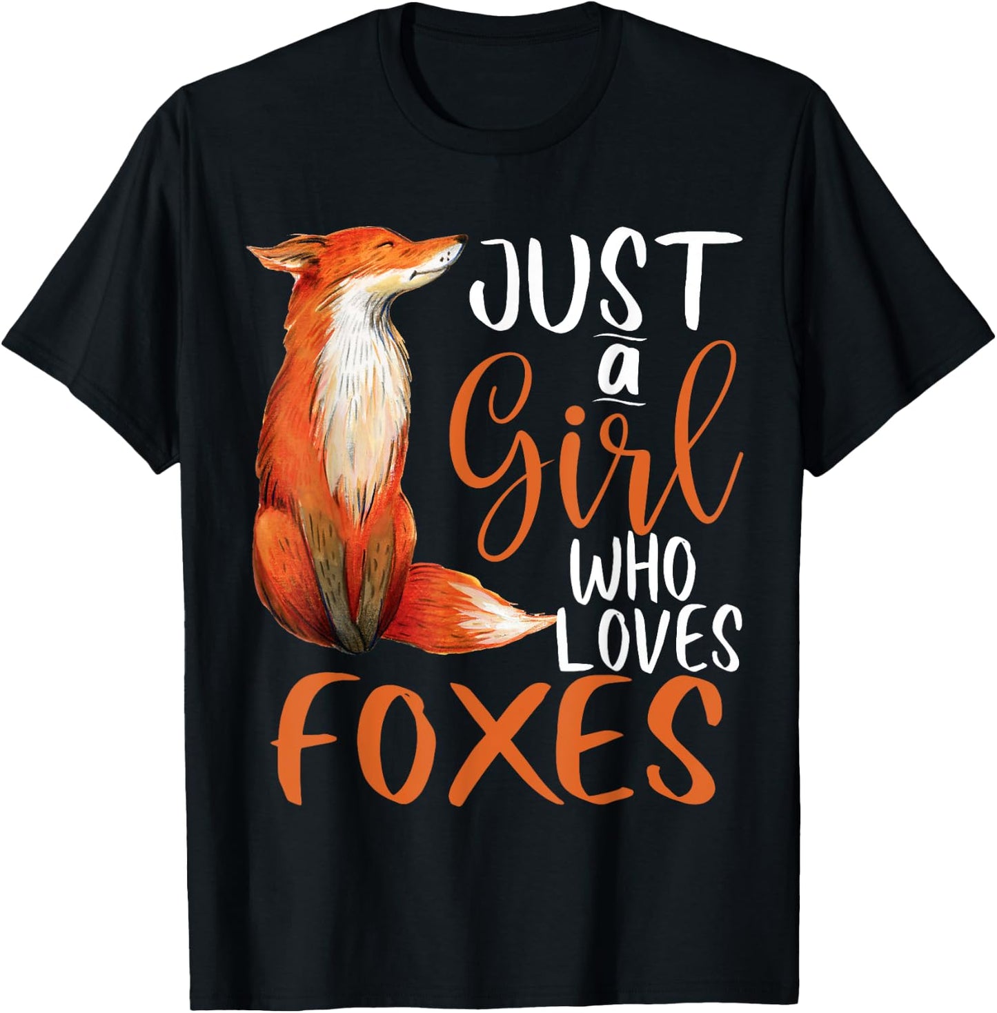 Just a Girl Who Loves Foxes girls women kids Cute Fox Gift T-Shirt - T-Shirt | Black