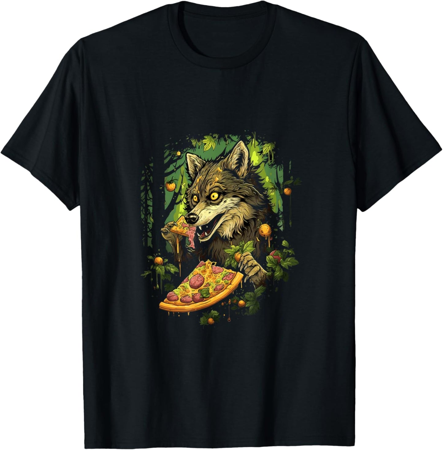 Wolf Eating Pizza Forest Wolves Animal T-Shirt - T-Shirt | Black