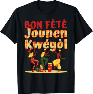 Bon Fete Jounen Kweyol, Happy Creole Day Madras Plaid T-Shirt - T-Shirt | Black