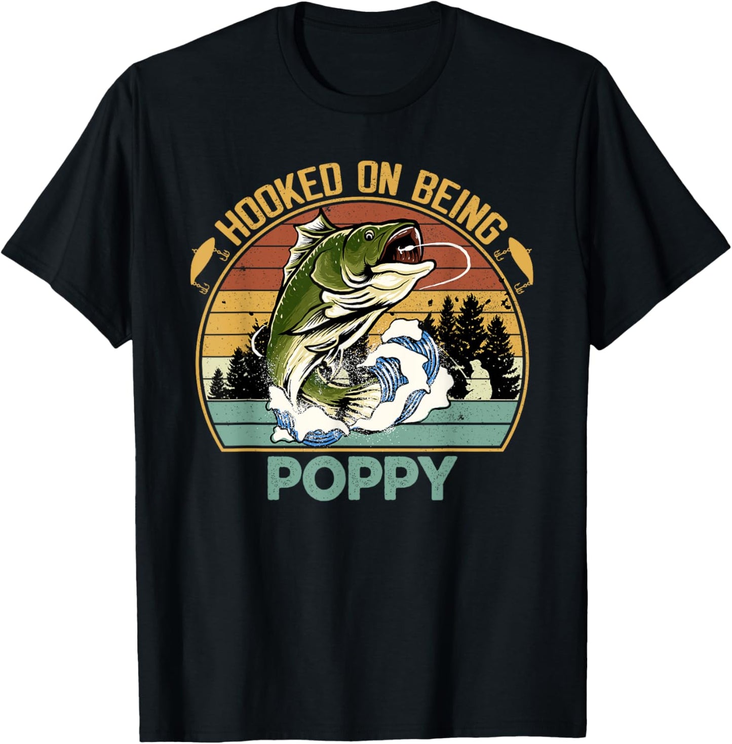 Vintage Hooked On Being Poppy Father's Day Fishing T-Shirt - T-Shirt | Black
