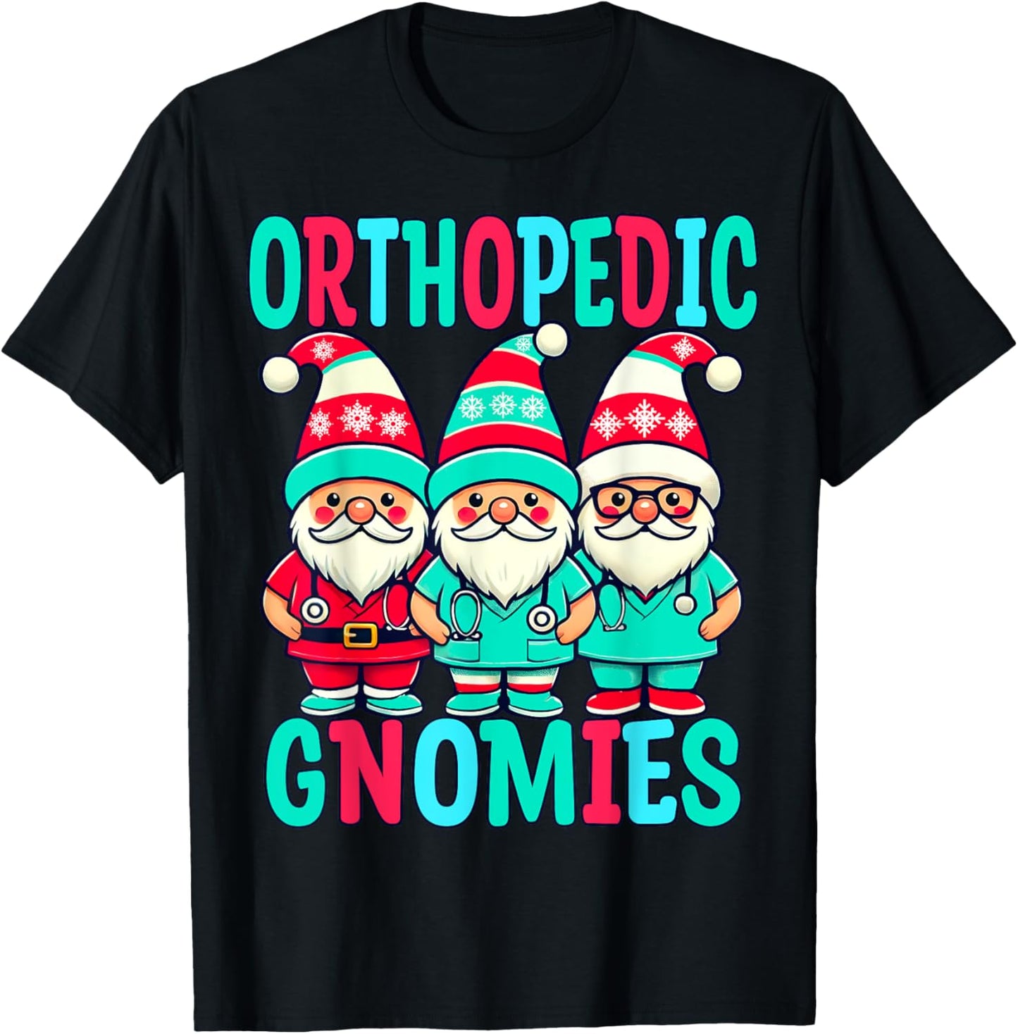 Orthopedic Christmas Gnomes Nurse Doctor Practitioner T-Shirt - T-Shirt | Black