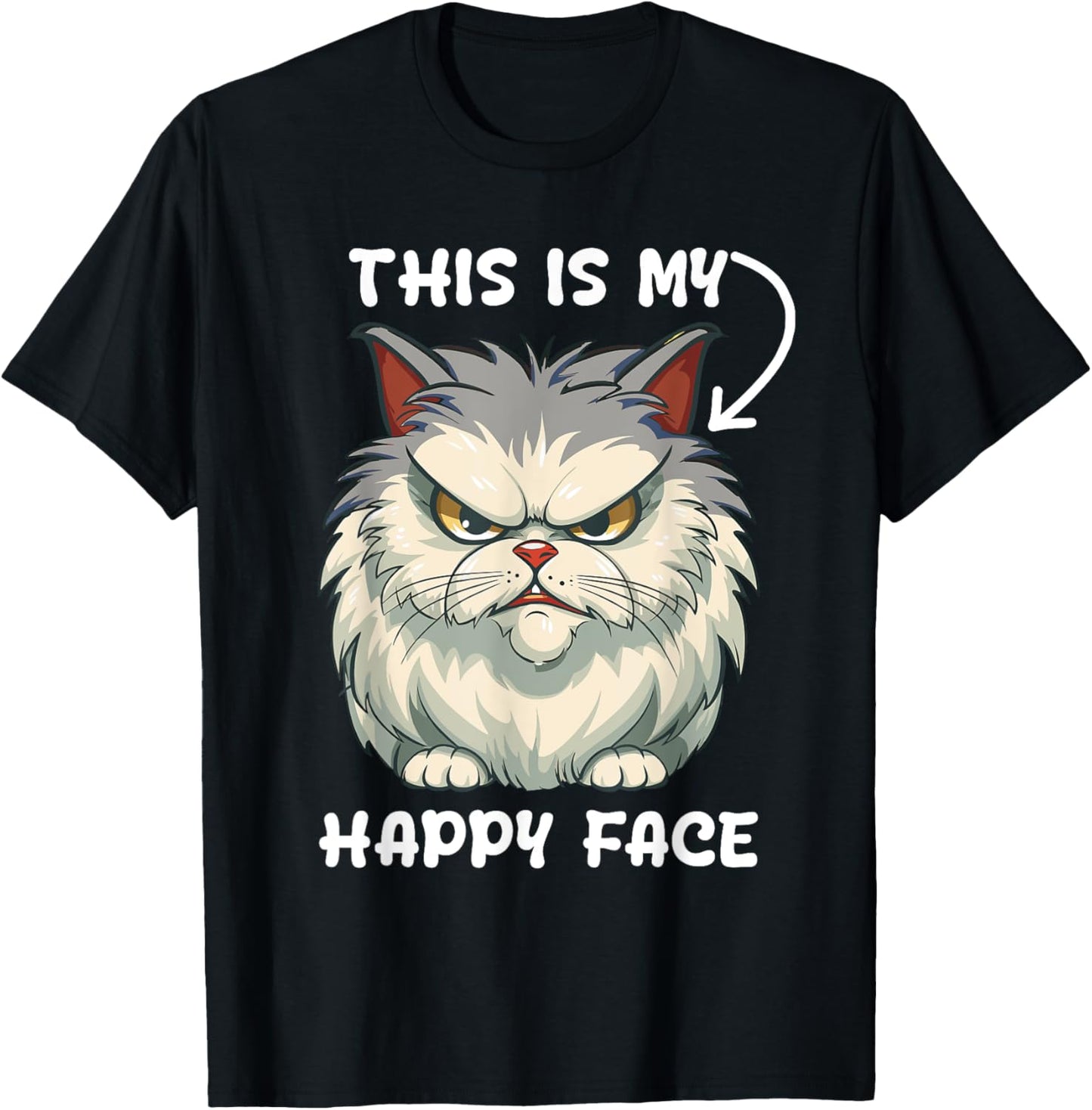 This Is My Happy Face Funny Cat With Grumpy Face Cat Lover T-Shirt - T-Shirt | Black