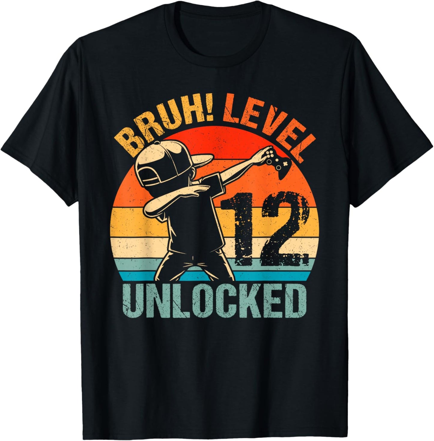 12 Years Old Birthday Dabbing Boy Bruh 12th Level Unlocked T-Shirt - T-Shirt | Black
