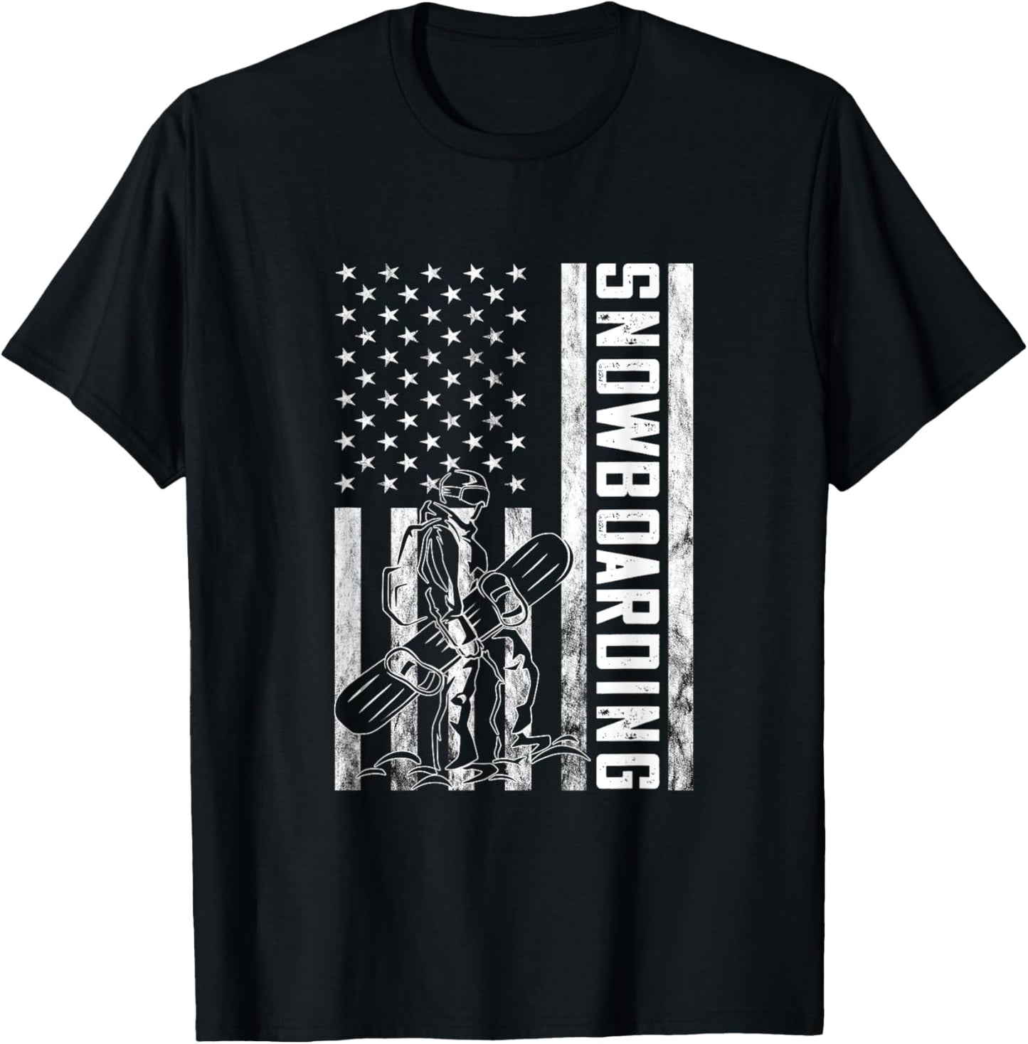 Snowboarding Vintage Snowboarder USA Flag America Snowboard T-Shirt - T-Shirt | Black