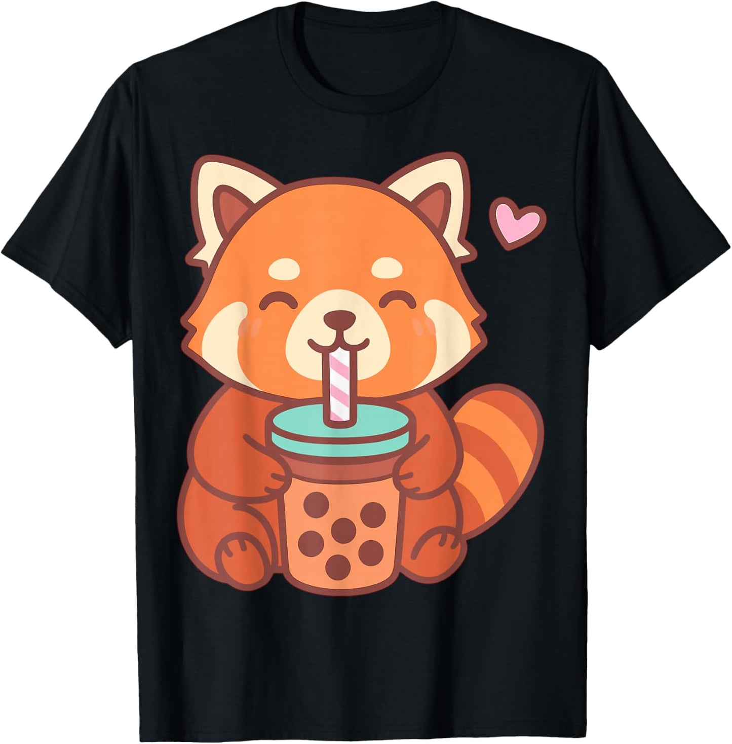 Kawaii Red Panda Drinking Boba Bubble Tea T-Shirt - T-Shirt | Black