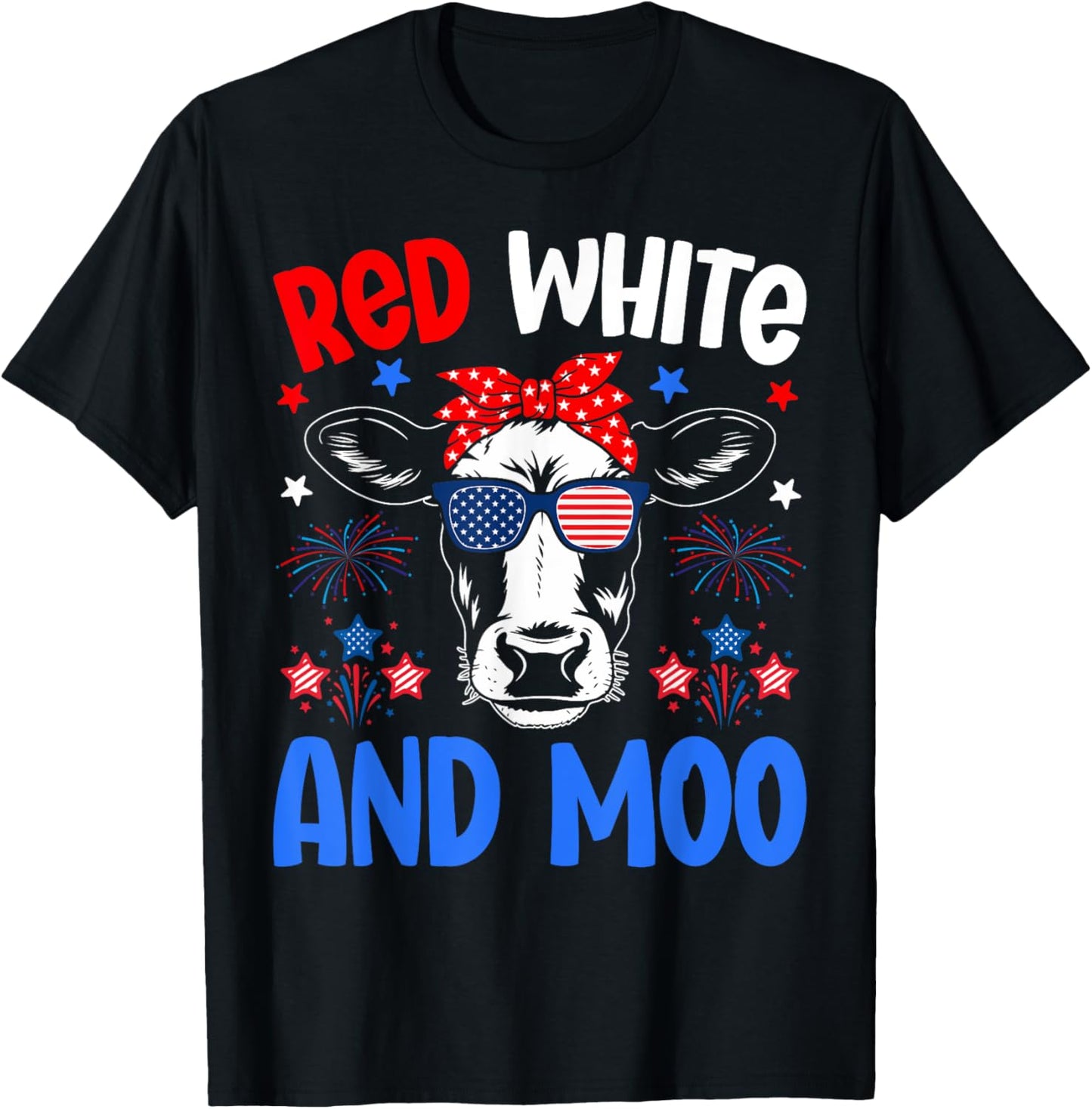 Red White and Moo Patriotic Cow USA Flag for 4th of July T-Shirt - T-Shirt | Black