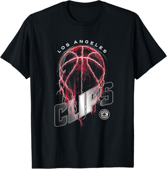 Los Angeles Clippers NBA Lightning Bolt Basketball Logo - -Adults - Black - Small - Short Sleeve - - Modern - Solid - - 1 Count T-Shirt - T-Shirt | Black