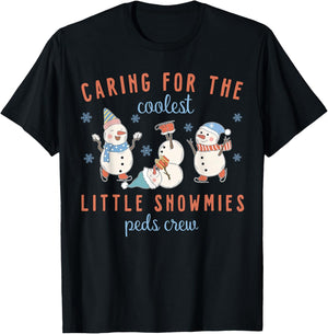 Caring For The Coolest Little Snowmies Peds Crew Christmas T-Shirt - T-Shirt | Black