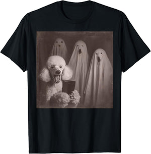 Funny Poodle with Ghosts Retro Halloween Dog Lover T-Shirt - T-Shirt | Black