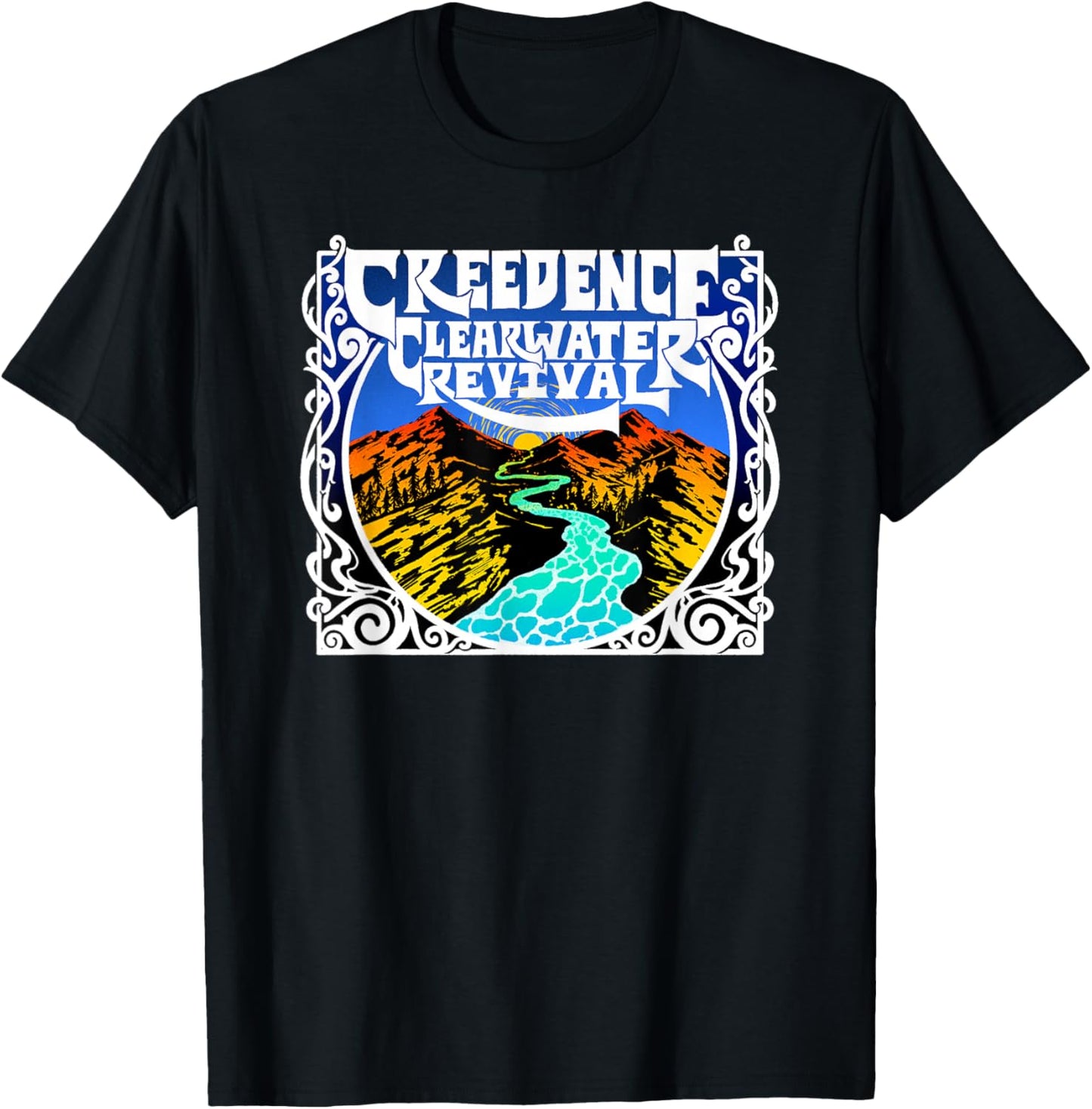 Creedence Clearwater Revival Adults Kids Blue Short Sleeve Cotton Polyester Blend Classic Fit Small T-Shirt - T-Shirt | Black