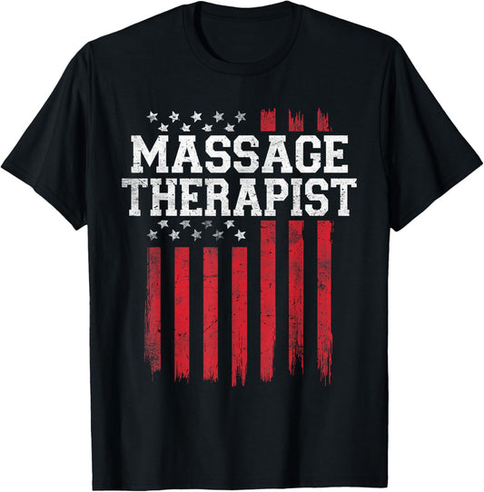 Massage Therapist Proud American Flag USA Patriot Patriotic T-Shirt - T-Shirt | Black