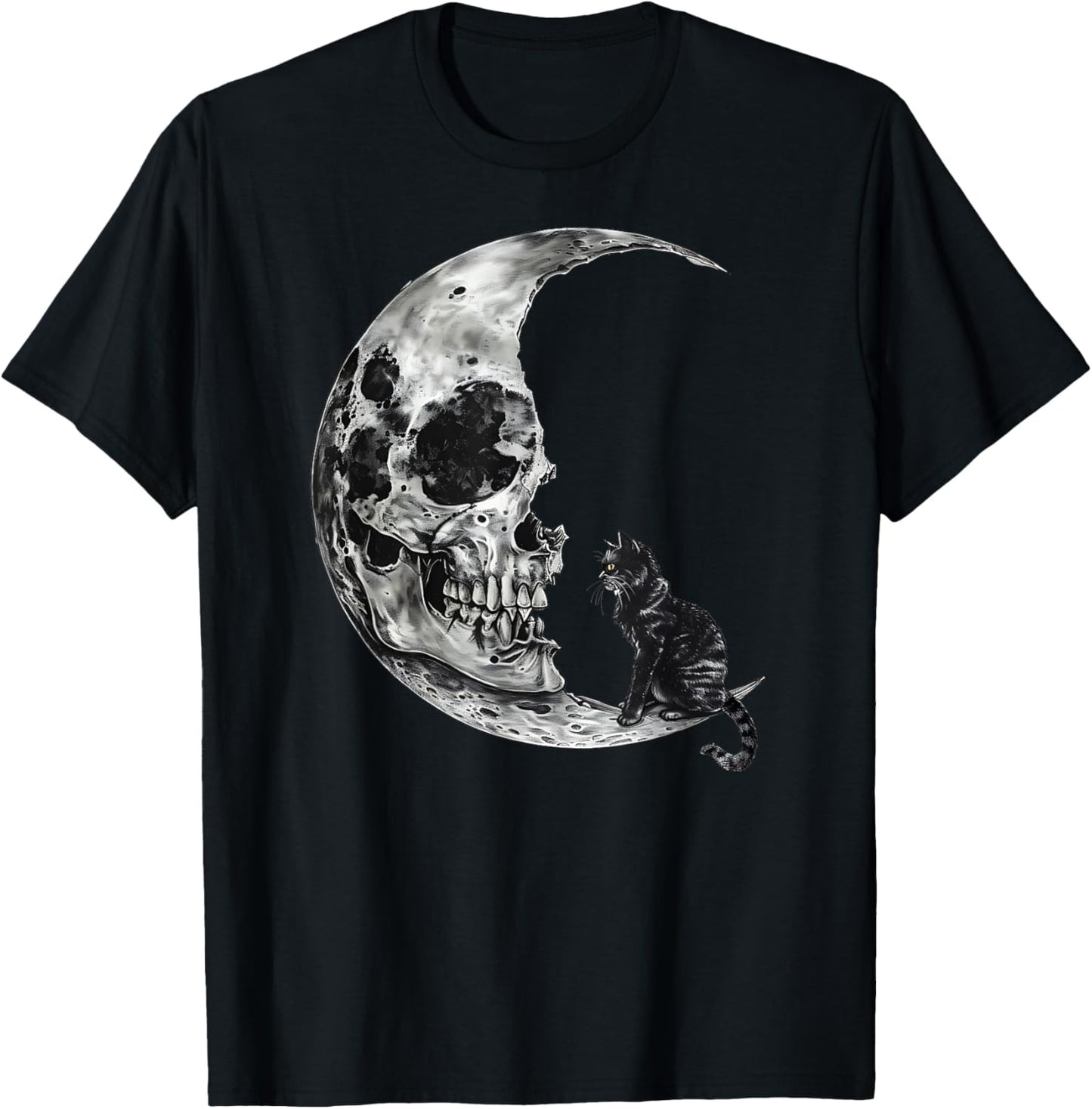Vintage Halloween Black Cat Scary Skull Moon Men Women Kids T-Shirt - T-Shirt | Black