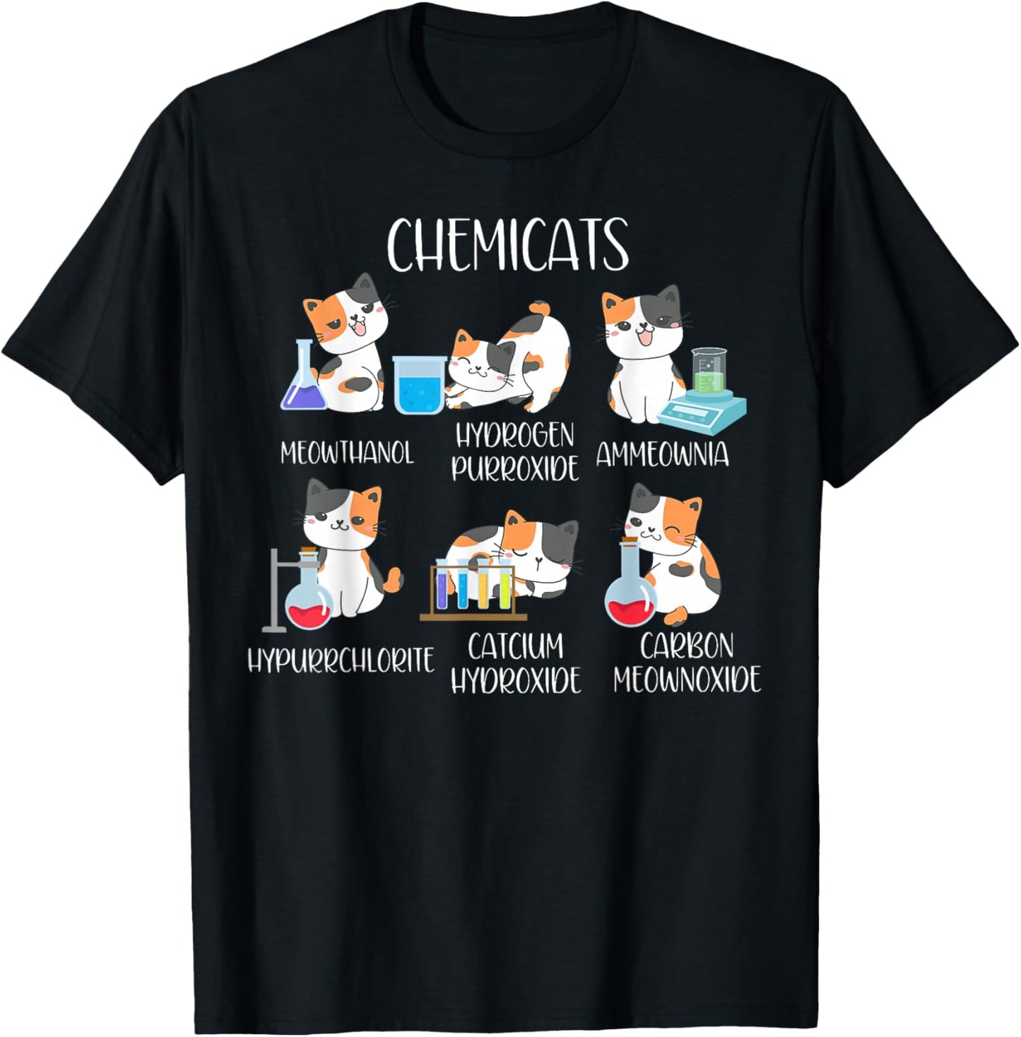 Cute Cats Scientist Science Teacher Cat Lover , -Adults, Black, Small, Short Sleeve T-Shirt - T-Shirt | Black