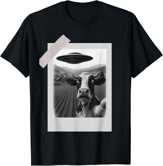Lustiges UFO Kuh Selfie | Alien Abduction Farm T-Shirt - T-Shirt | Black