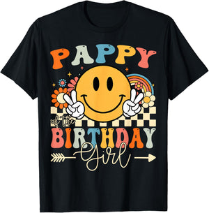 Pappy Of The Birthday Girl Groovy Retro Vintage T-Shirt - T-Shirt | Black
