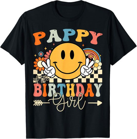 Pappy Of The Birthday Girl Groovy Retro Vintage T-Shirt - T-Shirt | Black
