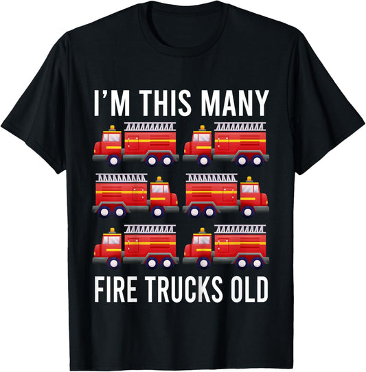 Kids I'm This Many Fire Trucks Old 6 Year Old Birthday T-Shirt - T-Shirt | Black
