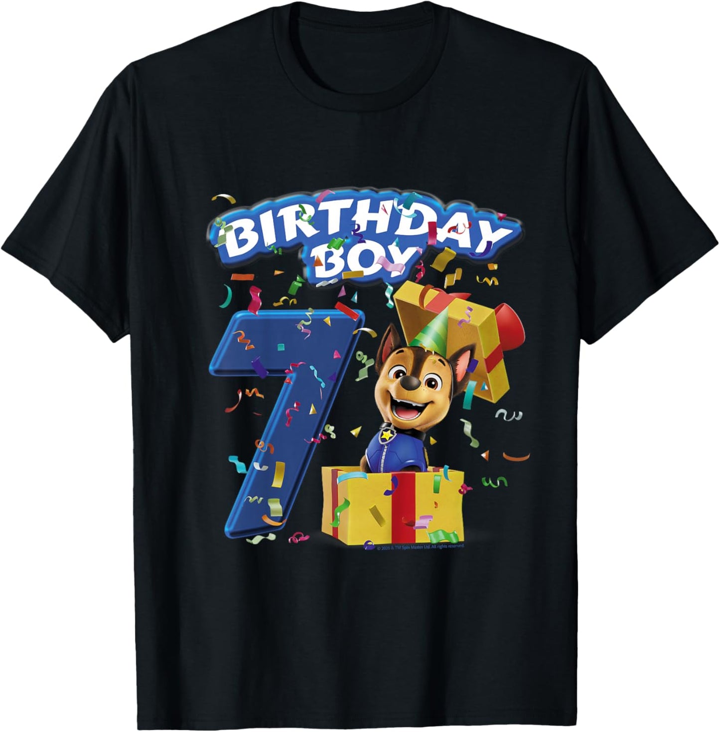 Official Paw Patrol Chase Birthday Boy Age 7 T-Shirt - T-Shirt | Black