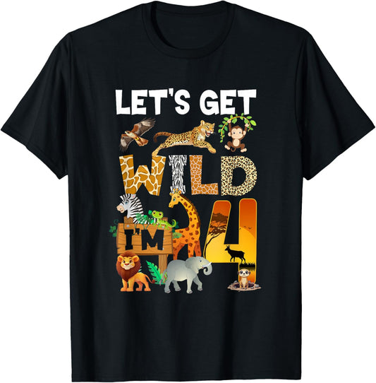 4 Year Old Zoo Birthday Safari Jungle Animal 4Th Bday T-Shirt - T-Shirt | Black