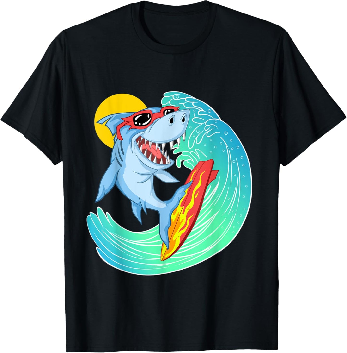 Surfing Shark Cute Sea Animal | Ocean Creature Adult & Kids T-Shirt - T-Shirt | Black