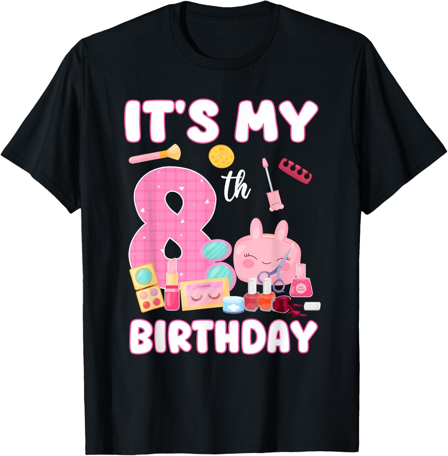 8 Years Old Girls It's My 8th Birthday Spa Theme Party T-Shirt - T-Shirt | Black