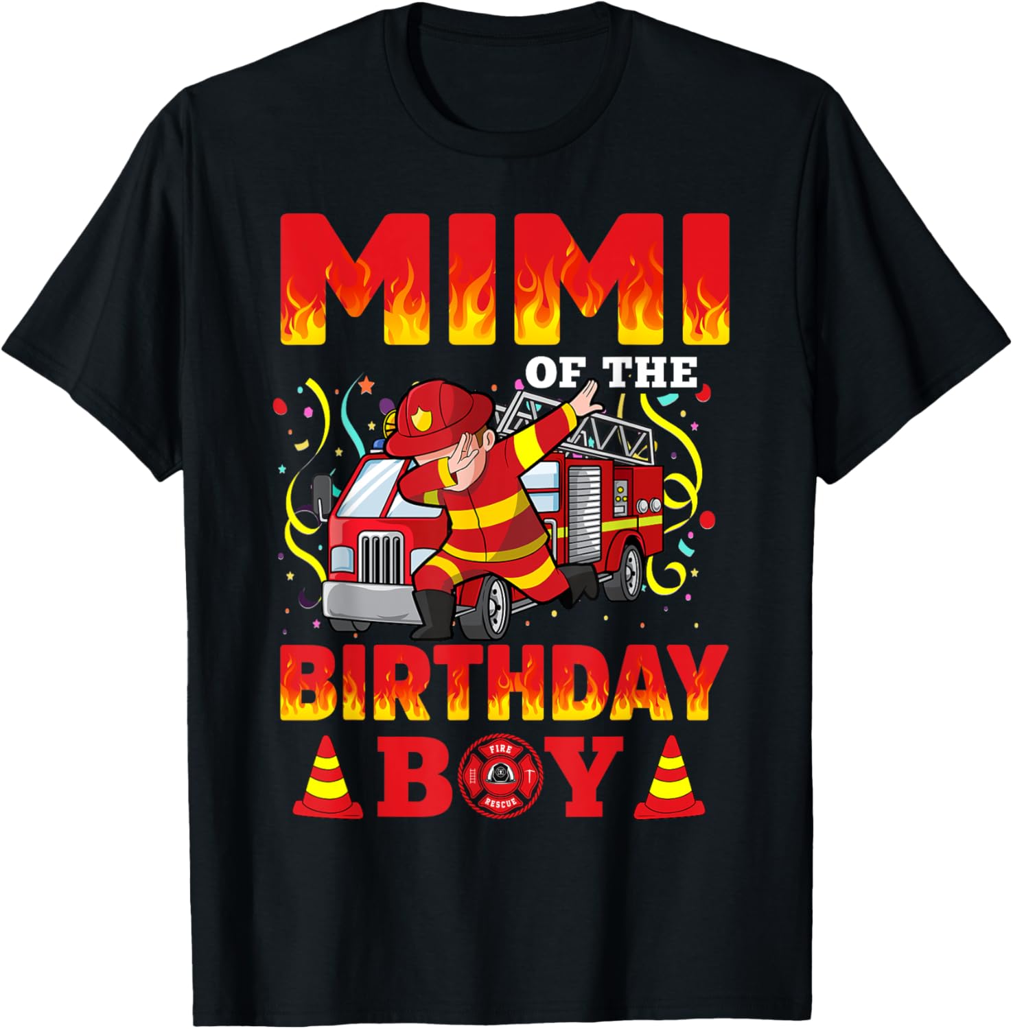 Mimi Of The Birthday Boy Fire Truck Firefighter Boys T-Shirt - T-Shirt | Black