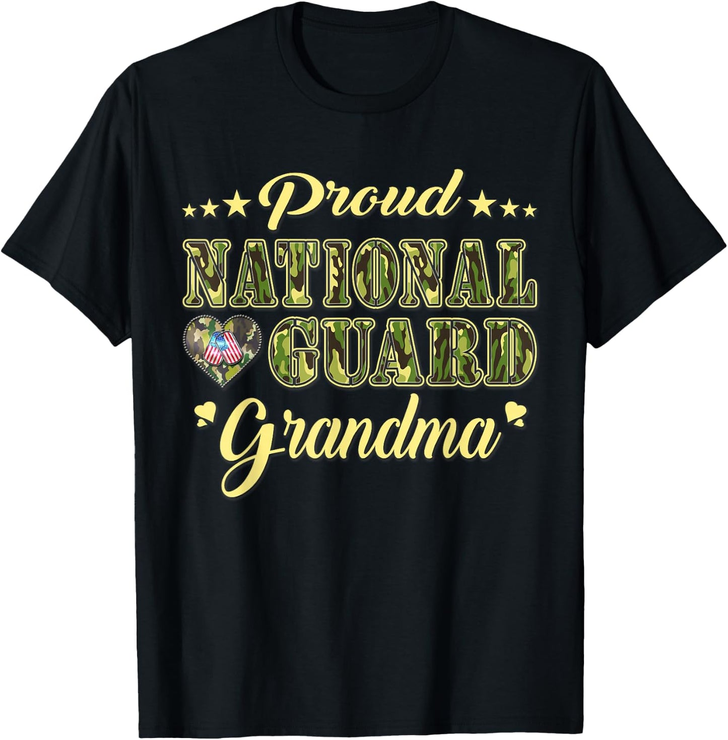 Proud National Guard Grandma Dog Tag Heart Army Grandmother T-Shirt - T-Shirt | Black