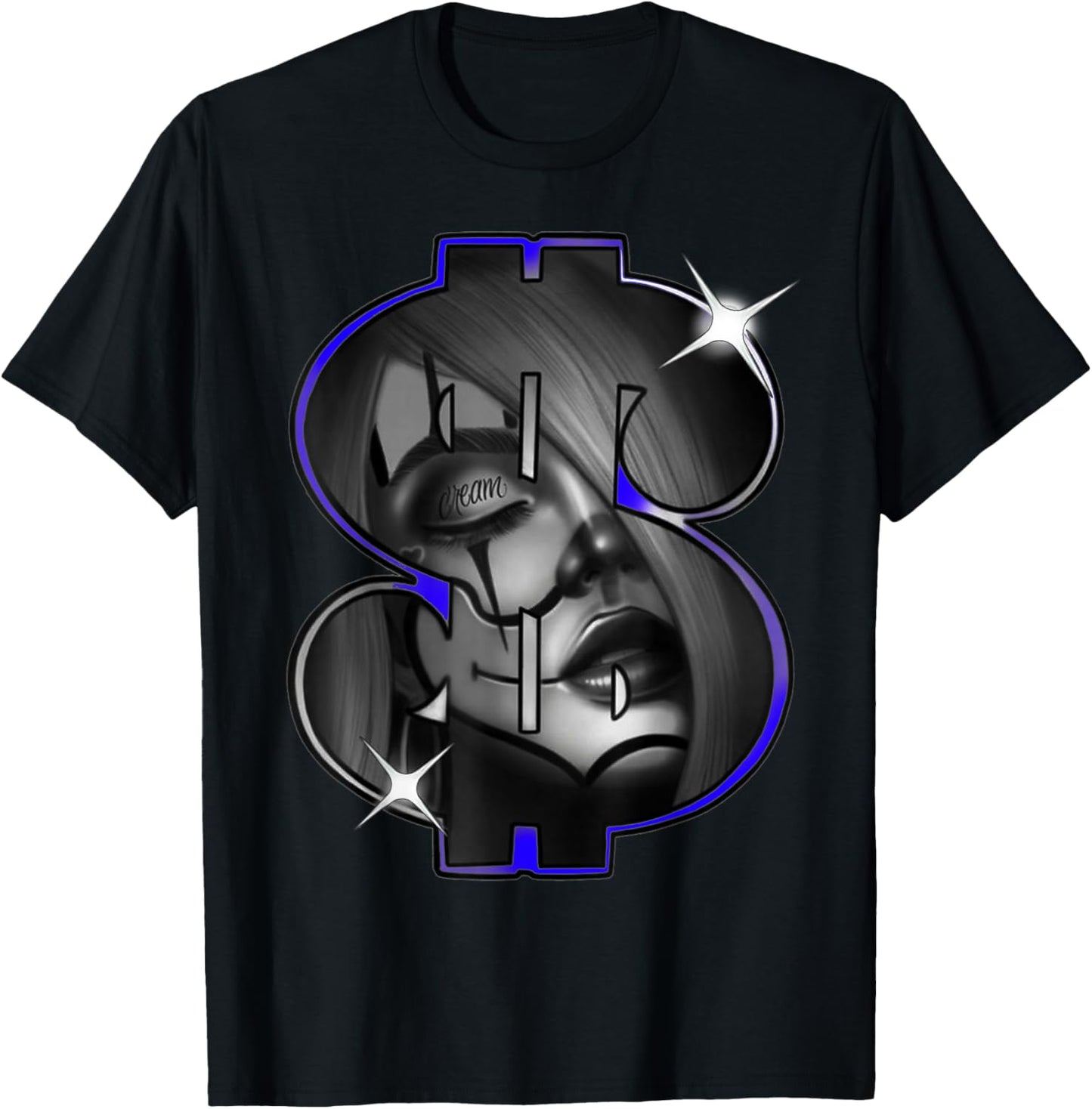 Chicano Payasa Clown Girl Money Symbol Indigo T-Shirt - T-Shirt | Black
