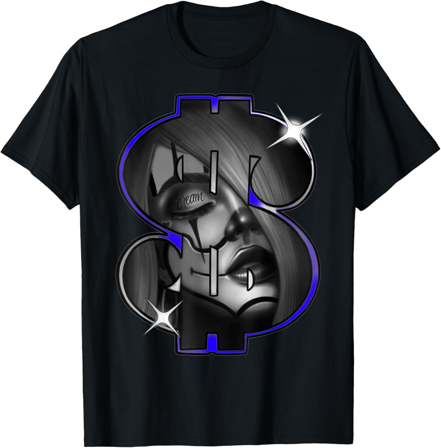 Chicano Payasa Clown Girl Money Symbol Indigo T-Shirt - T-Shirt | Black
