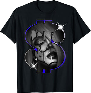 Chicano Payasa Clown Girl Money Symbol Indigo T-Shirt - T-Shirt | Black