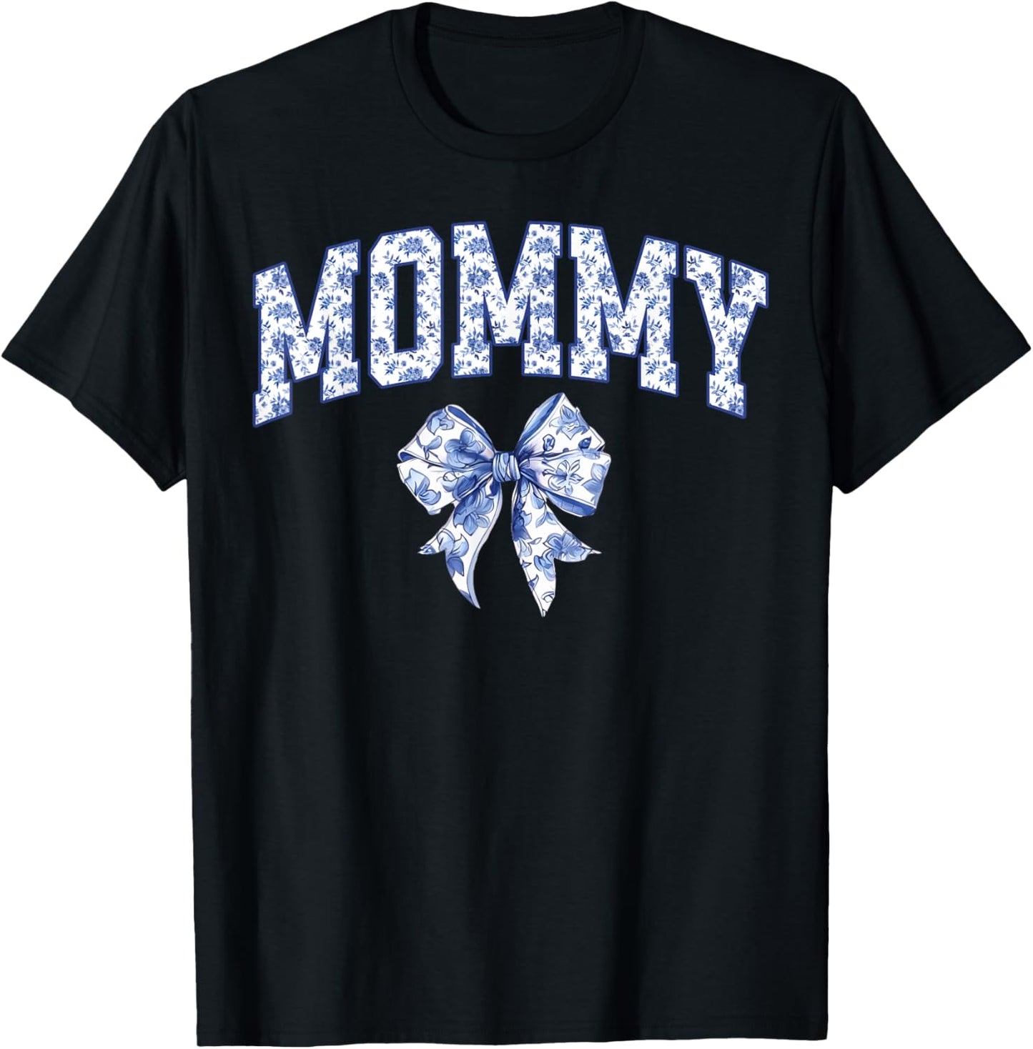 Mommy Coquette Toile Blue Bow Floral Family Matching T-Shirt - T-Shirt | Black