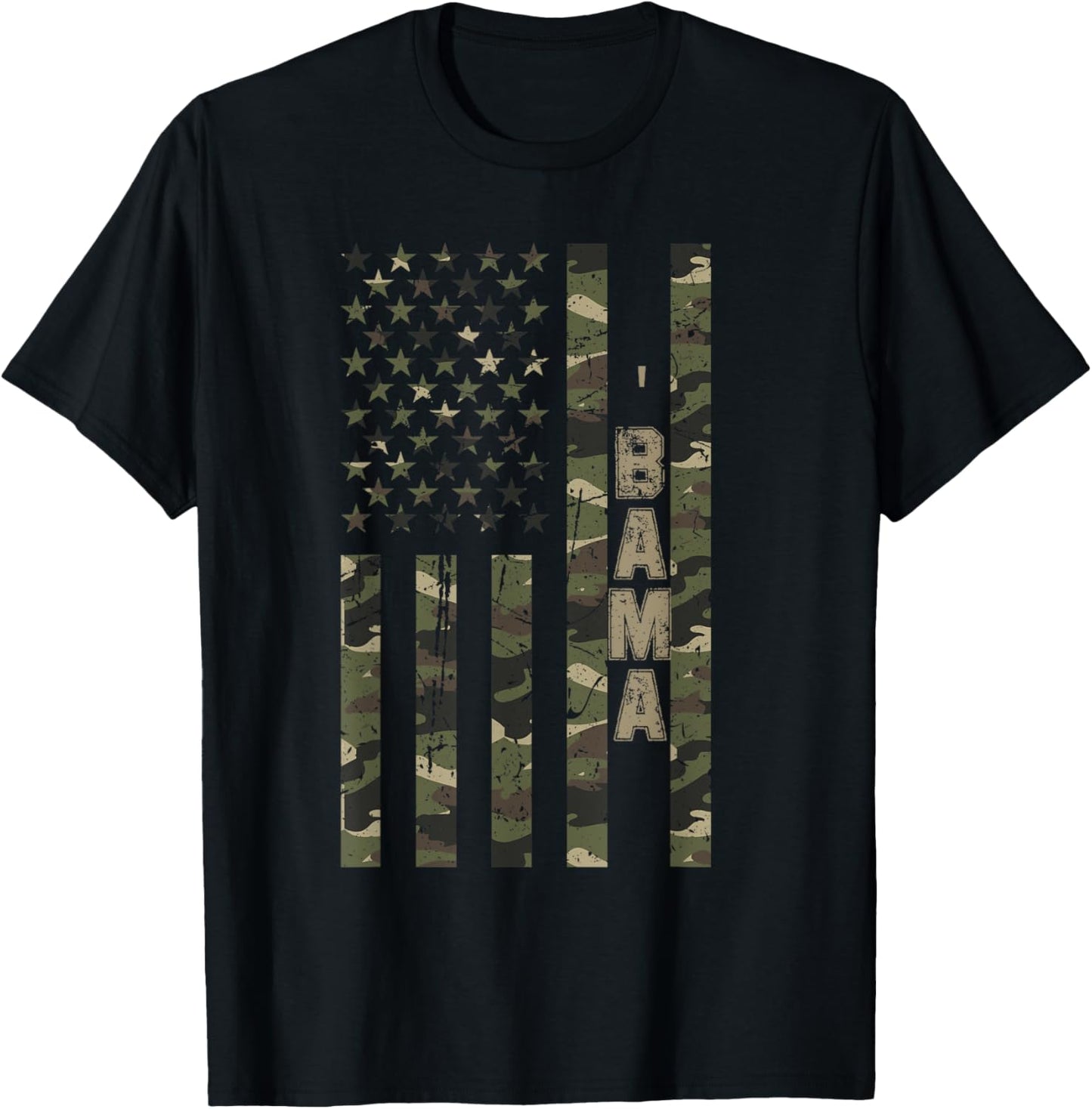 'Bama United States Alabama Distressed Camo w US Flag T-Shirt - T-Shirt | Black