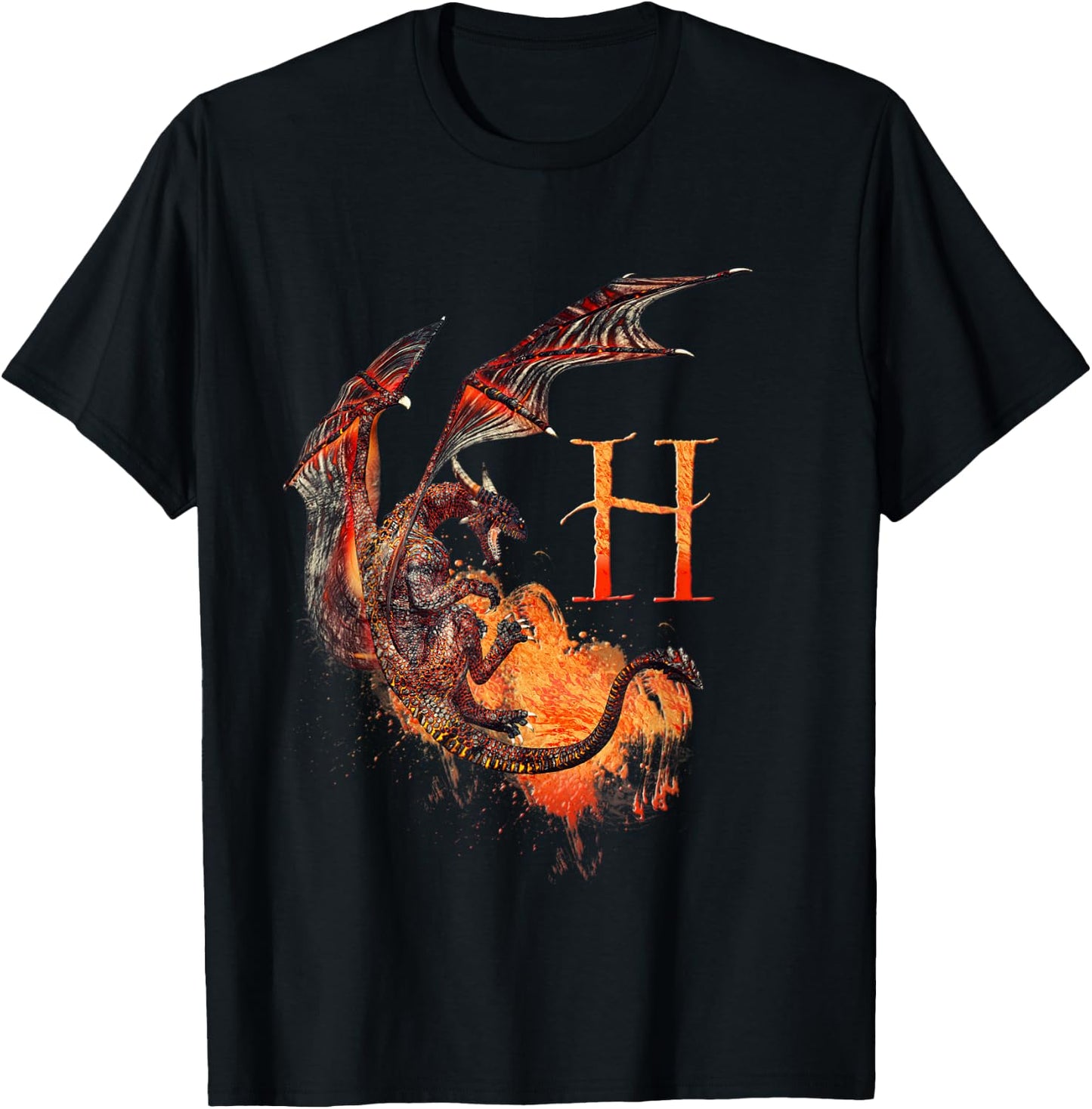 Letter H Dragon monogram T-Shirt - T-Shirt | Black