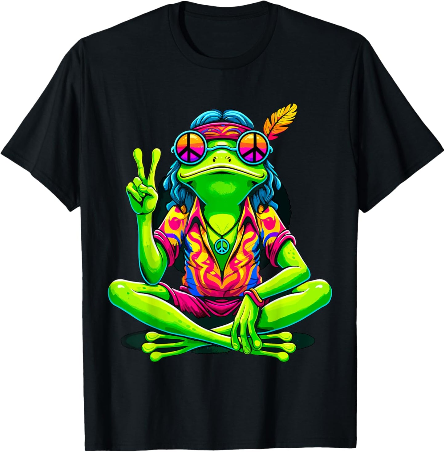 Hippie Frog Peace Sign T-Shirt - T-Shirt | Black