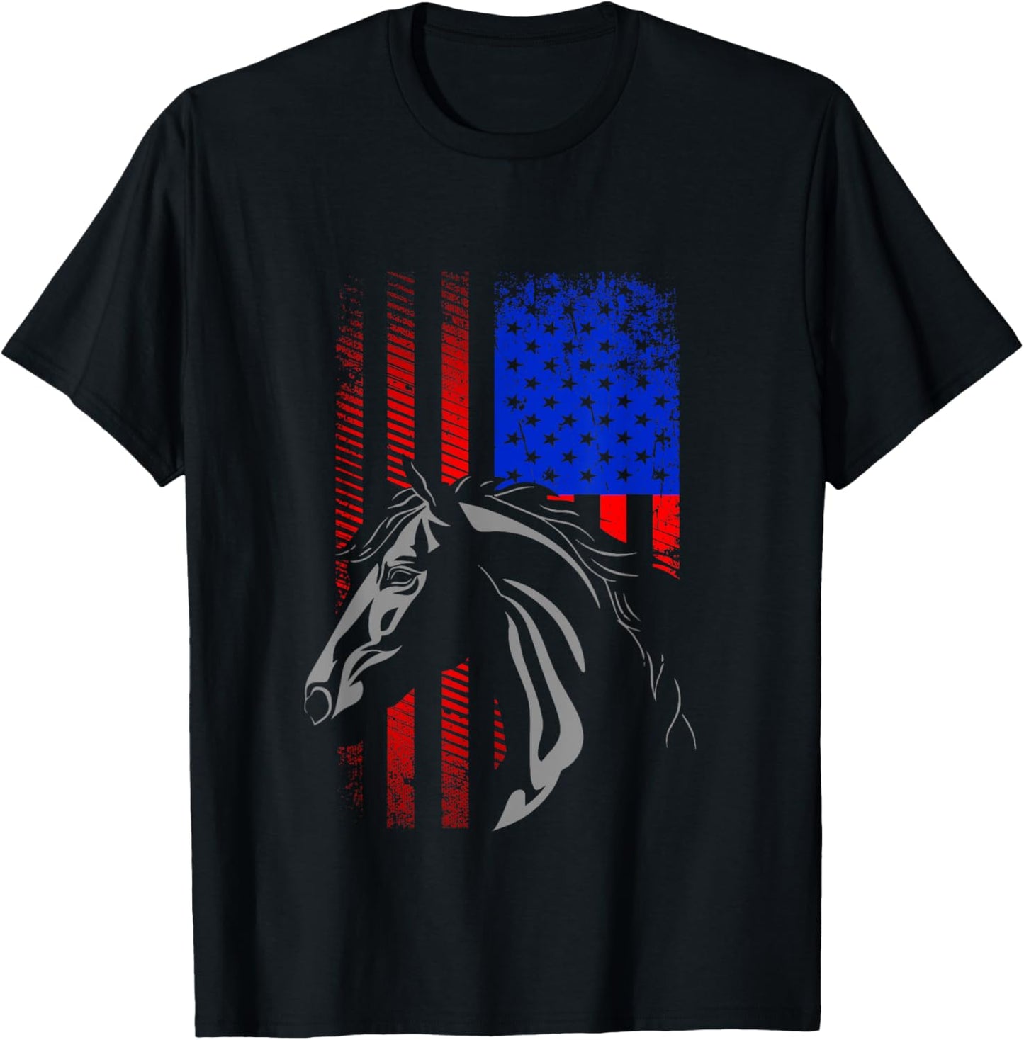 American Flag Horseback Riding Apparel - Horse Women Kids Men T-Shirt - T-Shirt | Black