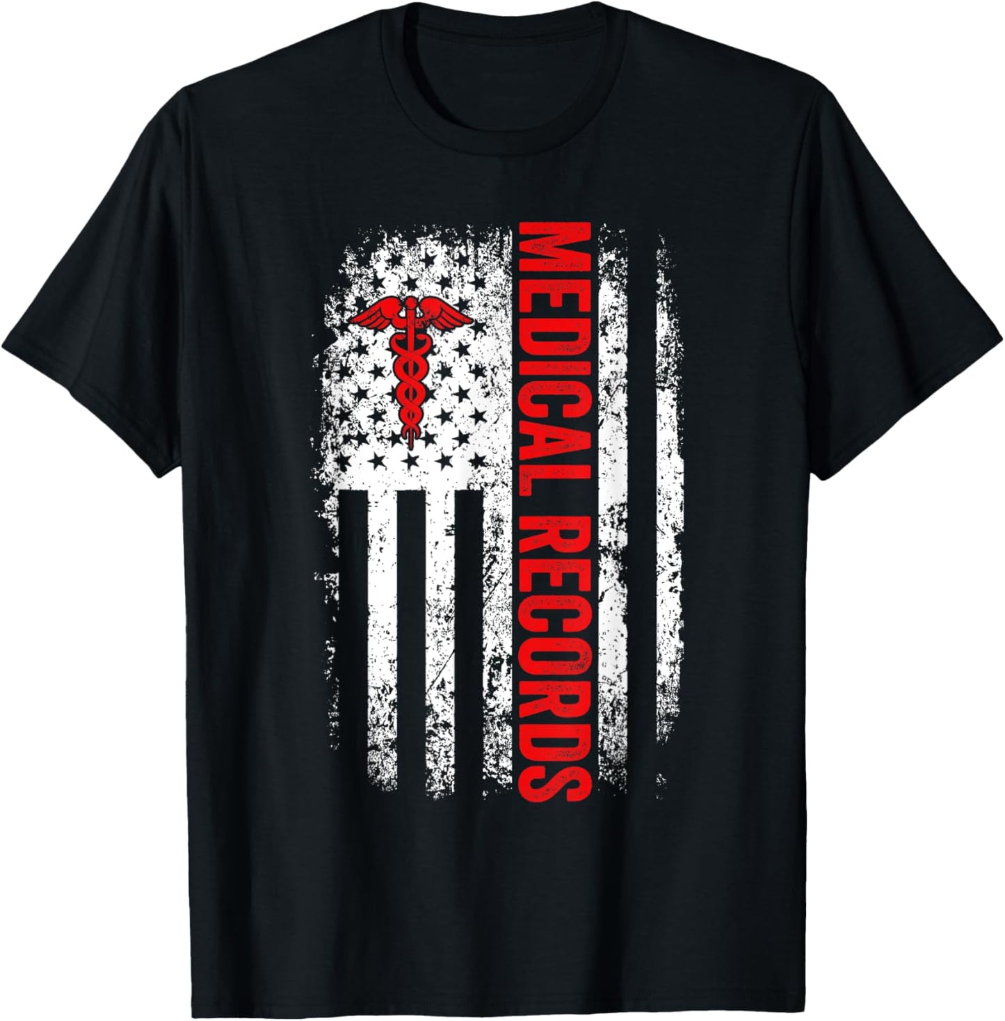 American Flag Medical Records Appreciation Week Healthcare Women Men T-Shirt - T-Shirt | Black