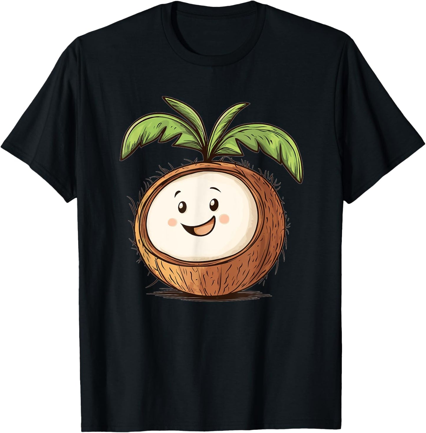 Cute Smiling Coconut I Cartoon Coconut T-Shirt - T-Shirt | Black
